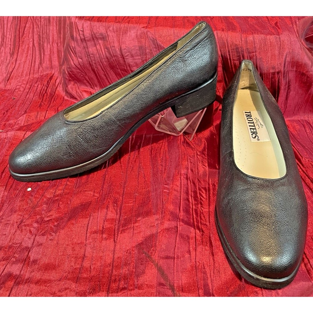 Womens Trotter (Brazil) "Tracy" Navy Leather 1.5" Heel Slip On Espadrilles sz 9M